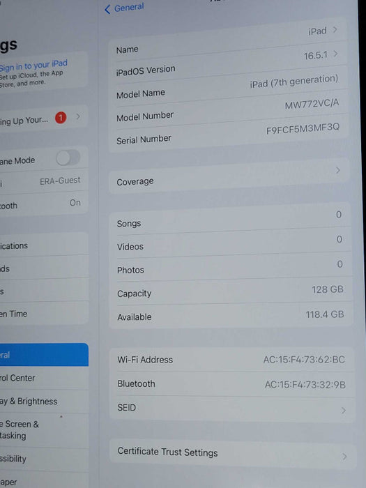 Apple iPad 7th Gen 128GB A2197 UNLOCKED _