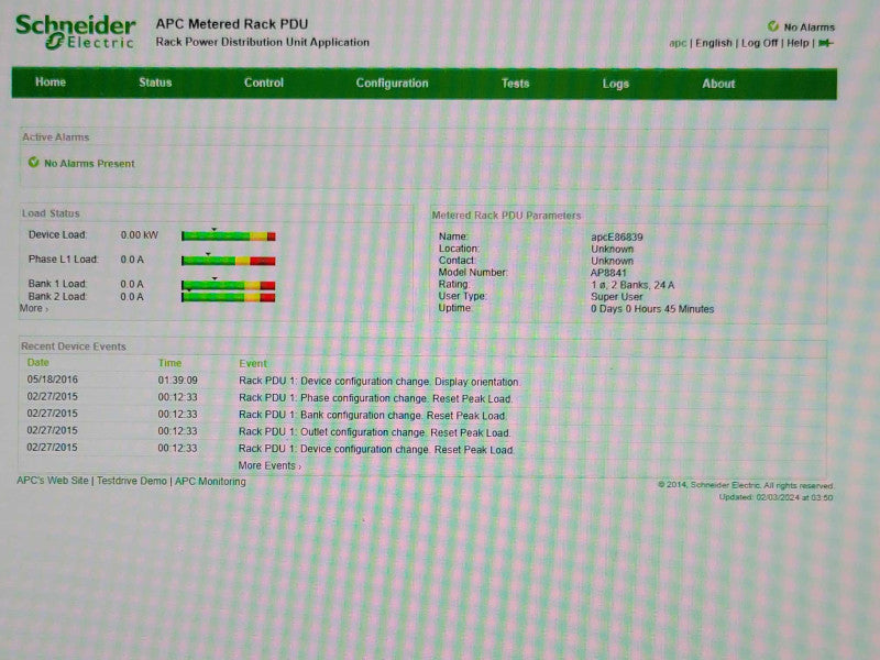 APC AP8841 Rack PDU, Metered, Zero U, 200V-240V Rack PDU _