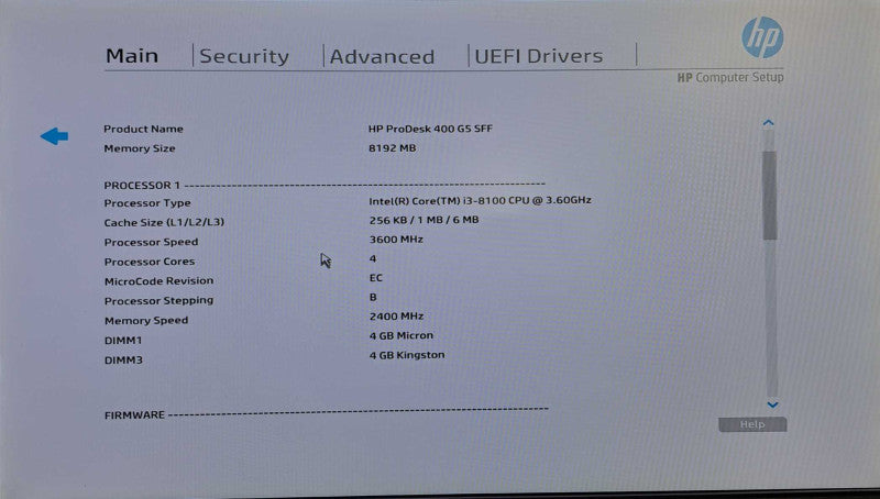 HP ProDesk 400 G5 SFF Desktop | i3-8100 @ 3.60GHz 8GB DDR4 No HDD/OS )