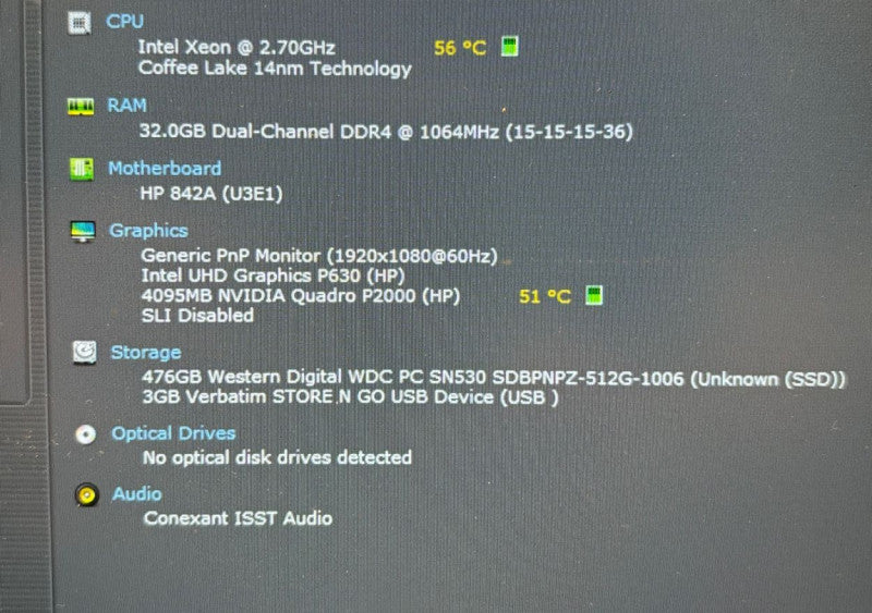 HP ZBook 15 G5 XEON E-2176M@2.7GHz QUADRO P2000 4GB GPU 32GB 512SSD READ!