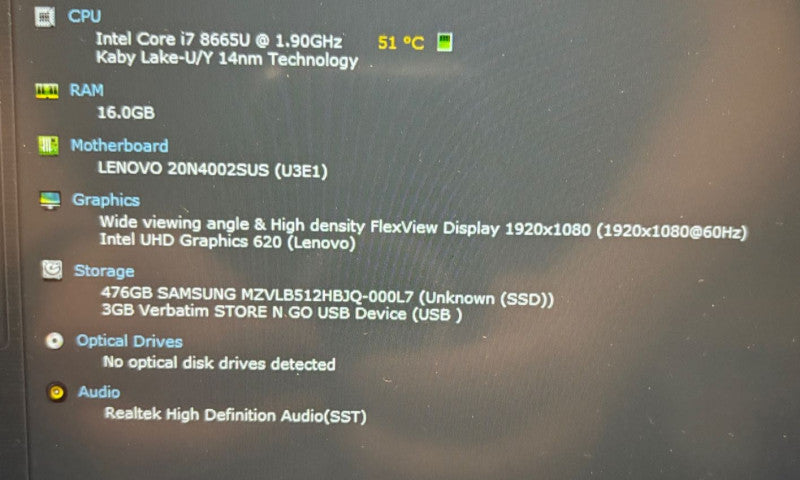 Lenovo ThinkPad T590 Touch Screen Intel Core i7-8665U@1.9 16GB RAM 512GB SSD
