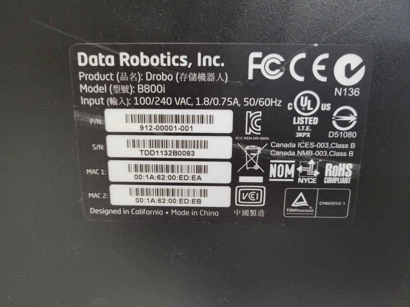 Data Robotics Drobo B800i 8-Bay, 2x iSCSI USB Type B NAS/DAS, 8x 1TB HDDs _