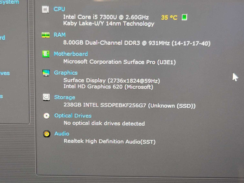 Microsoft Surface Pro 1807, Core i5-7300U 8GB DDR3 256GB SSD w/ Power, READ _