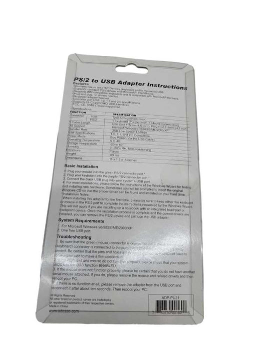 ADESSO PS/2 to USB Adapter %
