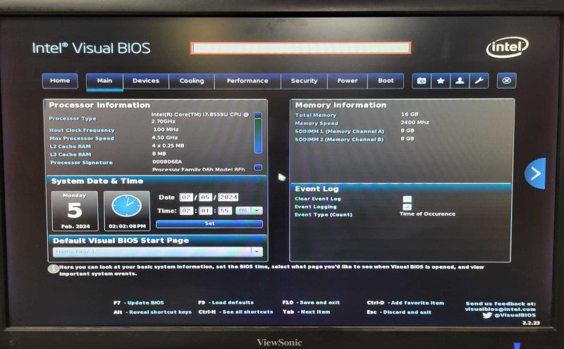 Intel BOXNUC8i7BEH1 i7-8559U 2.7GHz, 16GB, 256GB SSD w/ toshiba adapter _