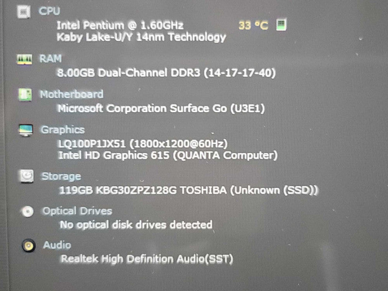 Microsoft Surface Go| Pentium 4415Y| 8GB DDR3| 128GB SSD | Black QÎ²