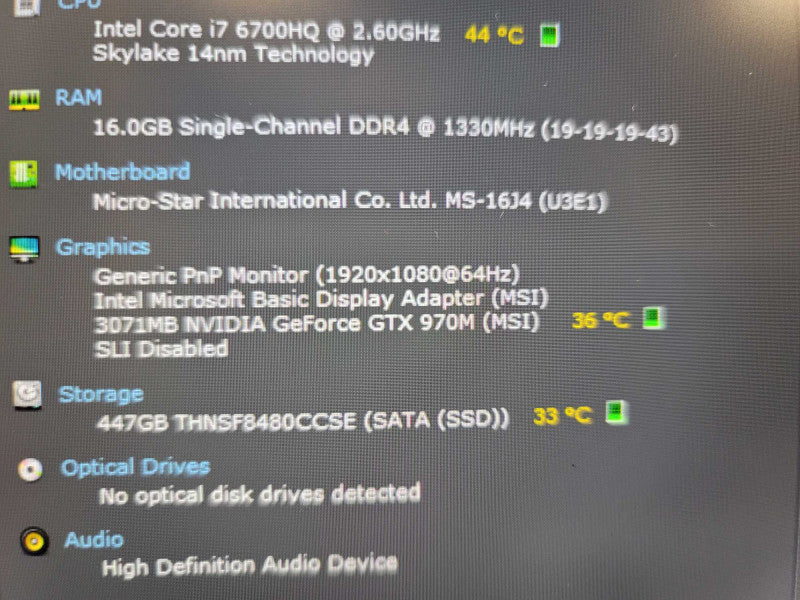 MSI GE62 Apache Pro | i7-6700HQ| 16GB DDR4| GTX 970M| 480GB SSD| FOR PARTS/ Î²