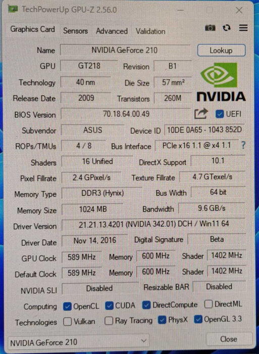 ASUS NVIDIA GeForce 210 (EN210) 1GB DDR3 PCIe Silent Video Card )