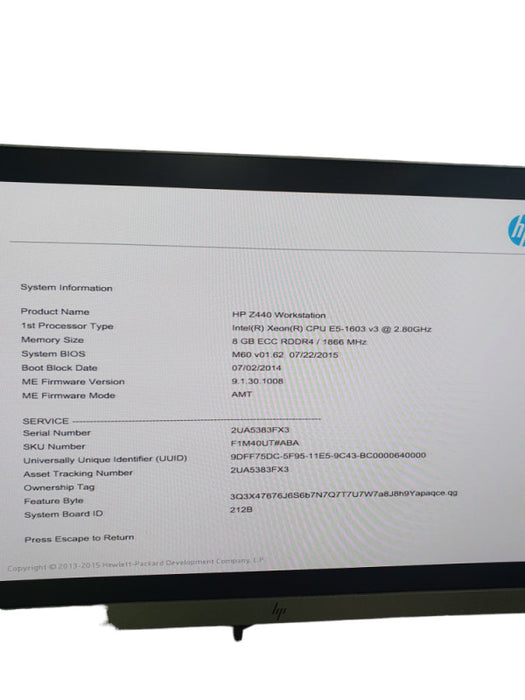 HP Z440 Workstation Xeon E5-1603 v3 @2.80 GHz 16GB RAM  -