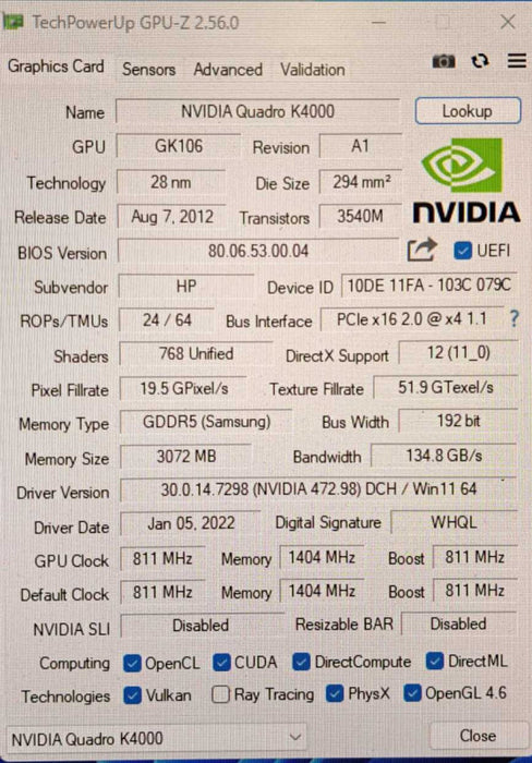 NVIDIA Quadro K4000 3GB GDDR5 Graphics Card | DP DVI + Workstation Bracket )