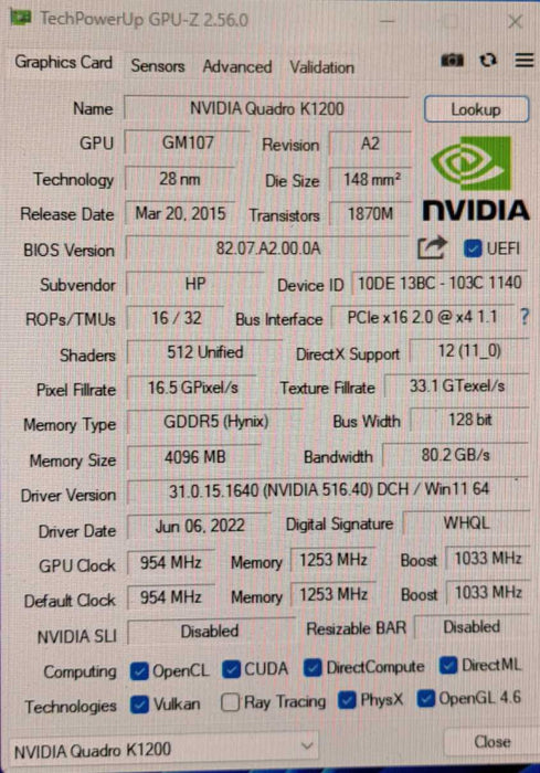 Nvidia Quadro K1200 4GB GDDR5 Graphics Card | 4x MiniDP | Low Profile Q)