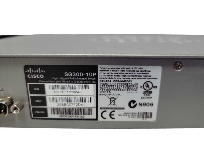 Cisco Systems SG300-10P 10-Port Gigabit PoE Managed switch Q_