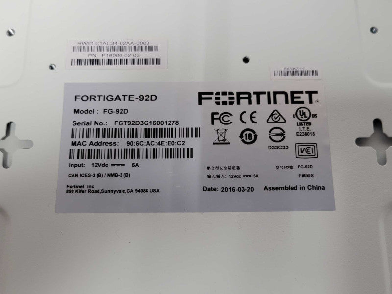 FORTINET FORTIGATE-92D FG-92D FIREWALL, READ _