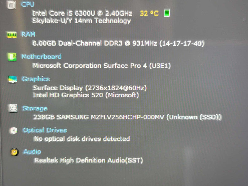 Microsoft Surface Pro 4| i5-6300U| 8GB DDR3| 256GB SSD QÎ²