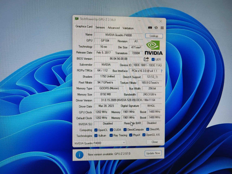 PNY NVIDIA Quadro P4000 8GB Graphics Card $