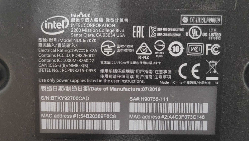 NUC6i7KYK Core i7 6700HQ 2.6GHz, 8GB DDR4, 240GB SSD, ASUS power adapter _