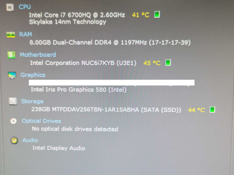 NUC6i7KYK Core i7 6700HQ 2.6GHz, 8GB DDR4, 240GB SSD, ASUS power adapter _