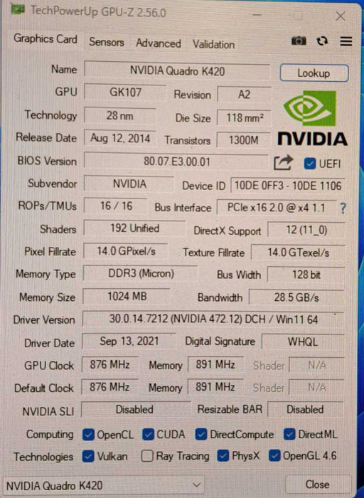 Nvidia Quadro K420 1GB DDR3 PCie Graphics Card | DP/DVI | High Profile Q)