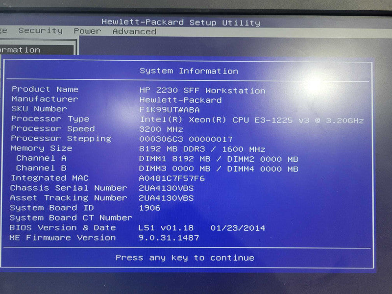 HP Z230 SFF WorkStation Xeon E3-1225 v3 @ 3.20GHz 8GB Ram !