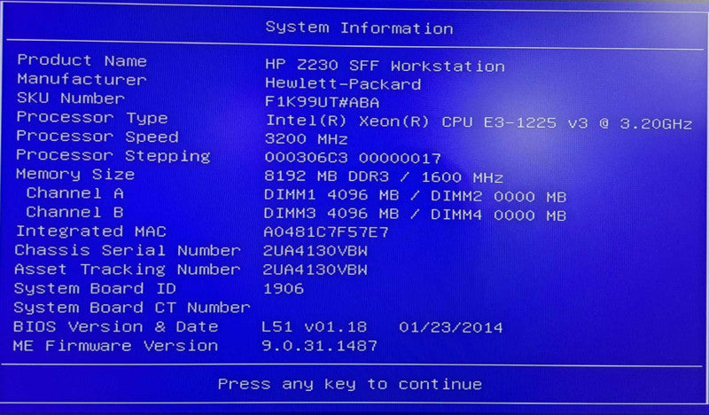 HP Z230 SFF Workstation | Xeon E3-1225 v3 @ 3.20GHz 8GB Ram No HDD/OS )