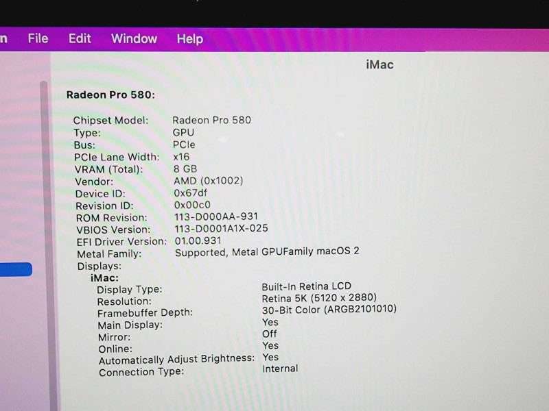 Apple iMac 2017 5k Retina 27\\" Core i7-7700K @ 4.2GHz 16GB DDR4 2.12TB Fusion Radeon Pro 580 8GB (