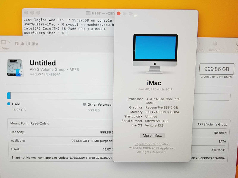 Apple iMac 2017 4K Retina 21.5\\" Core i5-7400 @ 3.0GHz 8GB DDR4 1TB HDD Radeon Pro 555 2GB (