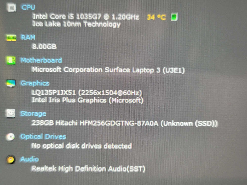 Microsoft Surface Laptop 3| i5-1035G7| 8GB DDR3| 256GB SSD| PARTS/ REPAIR Î²