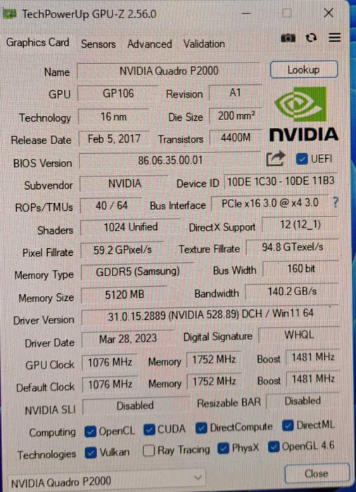 NVIDIA Quadro P2000 | 5GB GDDR5 Graphics Card | 4x DisplayPort )