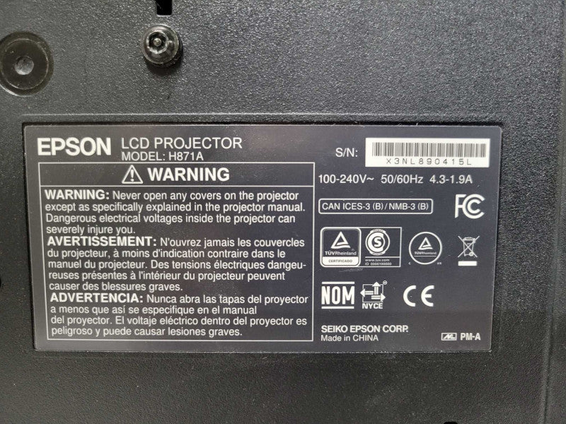 Epson/Crestron PowerLite 2250U Full HD WUXGA H871A Projector, 213 Hours _