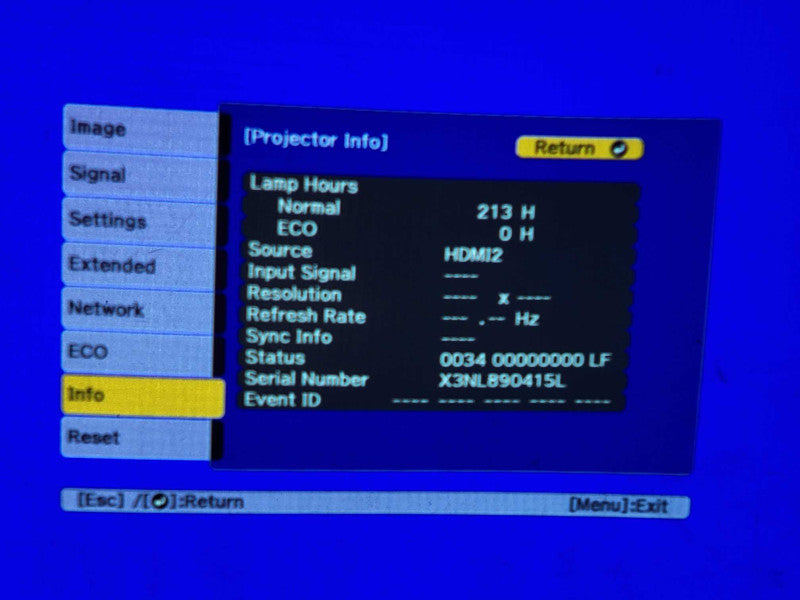 Epson/Crestron PowerLite 2250U Full HD WUXGA H871A Projector, 213 Hours _