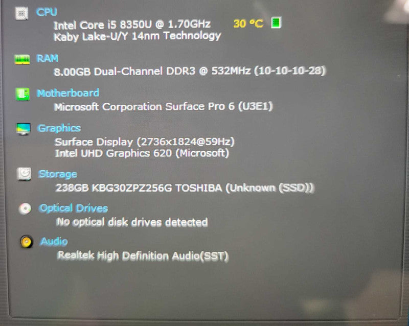 Microsoft Surface Pro 1796, i5-8350U 1.7GHz, 8GB, 256GB SSD, w/ PWR _