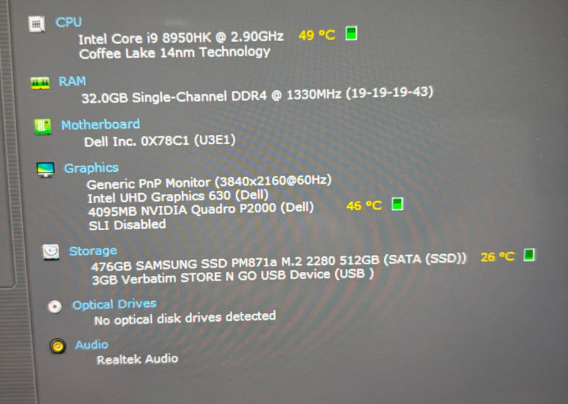 DELL PRECISION 5530 4K TOUCH i9-8950HK QUADRO P2000 4GB GPU 32GB 512SSD READ