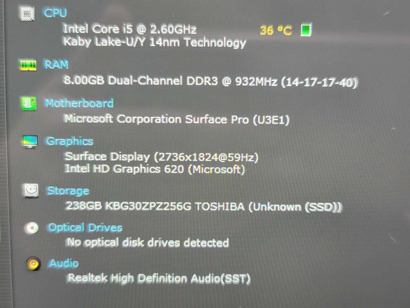 Microsoft Surface (5th Gen)| i5- 7300U| 8GB DDR3| 256GB SSD | FOR PARTS Î²