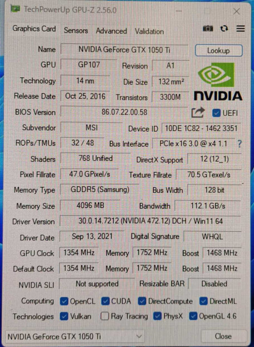 MSI NVIDIA GeForce GTX 1050 Ti 4GB GDDR5 Graphics Card )