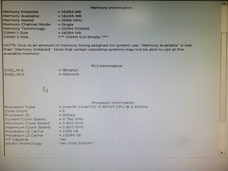Dell OptiPlex 7060 USFF i7-8700T @ 2.4GHz 16GB DDR4, 256GB NVMe Q_