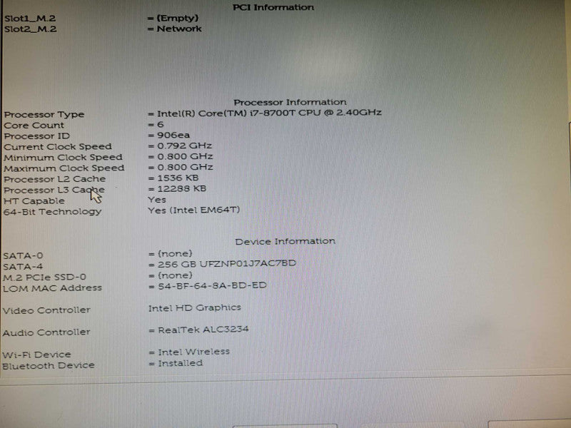 Dell OptiPlex 7060 USFF i7-8700T @ 2.4GHz 16GB DDR4, 256GB NVMe Q_