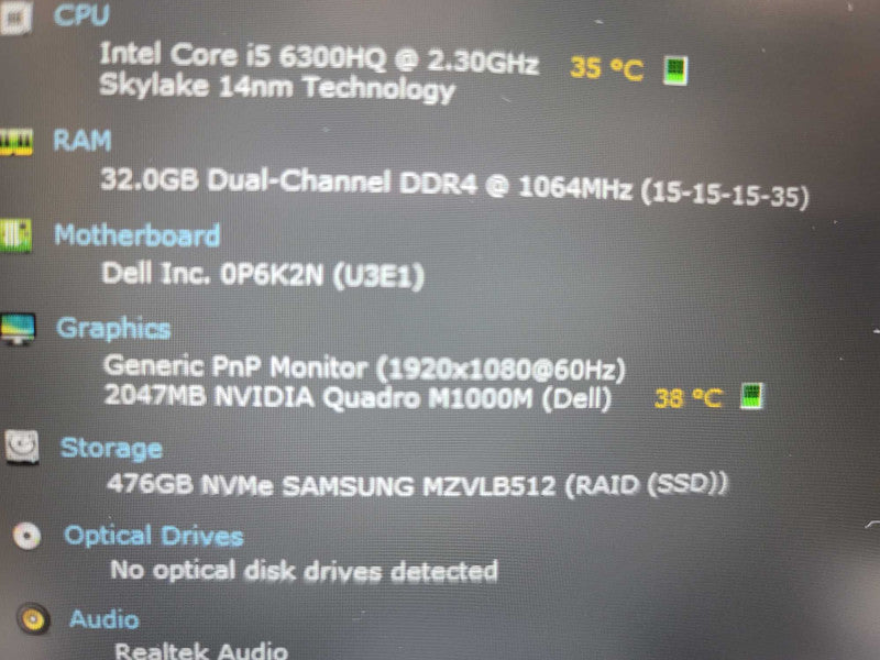 Dell Precision 7510| i5-6300HQ| 32GB DDR4| Quadro M1000| 512GB SSD  Î²
