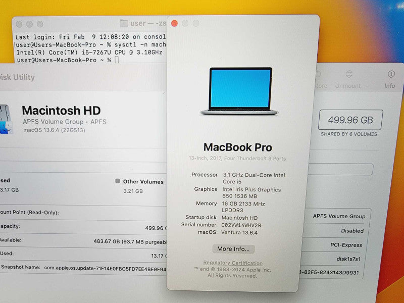 Apple Macbook Pro 2017 13\\" Core i5-7267U @ 3.1GHz 16GB DDR3 500GB SSD [Read] (