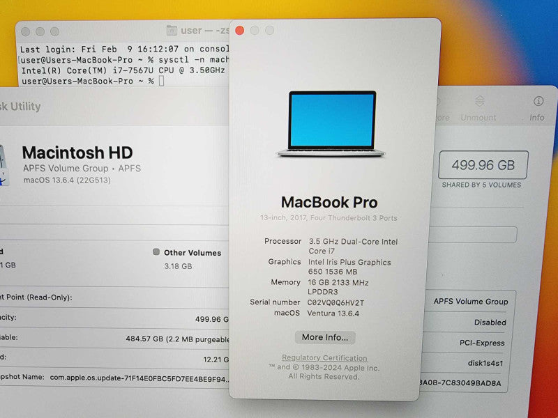 Apple Macbook Pro 2017 13\\" Core i7-7567U @ 3.5GHz 16GB DDR3 500GB SSD (