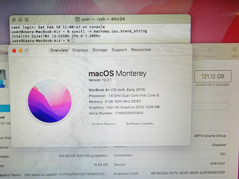 Apple Macbook Air 2015 13\\" Core i5-5250U @ 1.6GHz 8GB DDR3 120GB SSD [Read] (