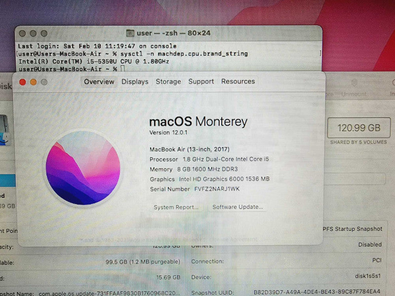 Apple Macbook Air 2017 13\\" Core i5-5350U @ 1.8GHz 8GB DDR3 120GB SSD (