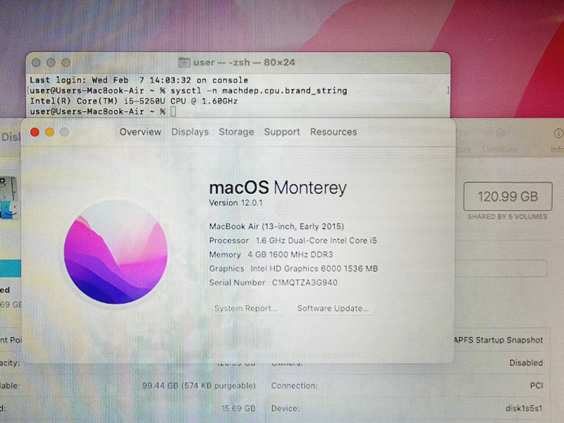 Apple Macbook Air 2015 13\\" Core i5-5250U @ 1.6GHz 4GB DDR3 120GB SSD [Read] (