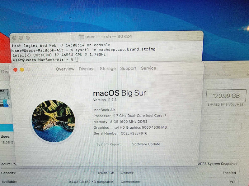 Apple Macbook Air 2013 13\\" Core i7-4650U @ 1.7GHz 8GB DDR3 120GB SSD (