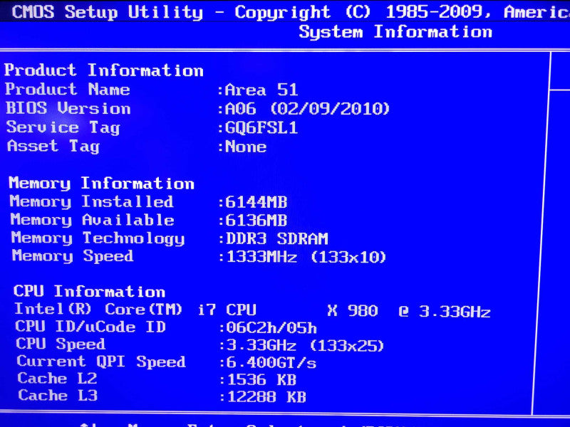 Intel Core i7-980X | Alienware Area 51 | 6GB RAM | Liquid Cooler | I/O Plate %