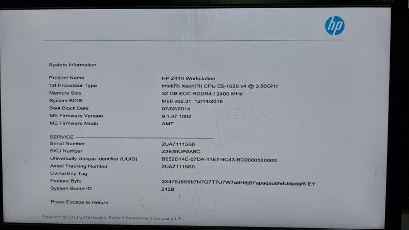 HP Z440 Workstation Xeon E5-1620 V4 @ 3.50ghz / 32gb ram !