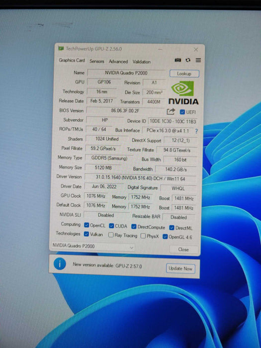 NVIDIA Quadro P2000 | 5GB GDDR5 Graphics Card | 4x DisplayPort !