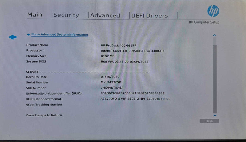 HP ProDesk 400 G6 SFF Desktop | i5-9500 @ 3.00GHz 8GB DDR4 No HDD/OS )