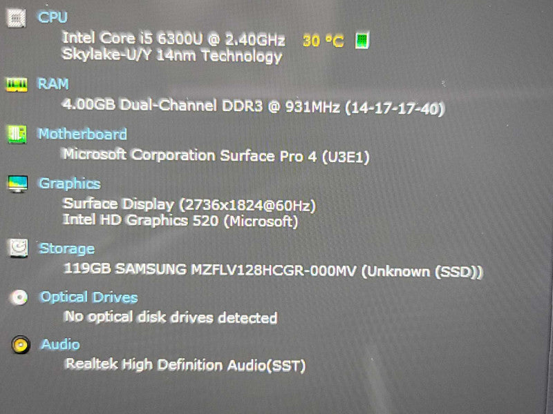 Microsoft Surface Pro 4| i5-6300U| 4GB DDR3| 128GB SSD QÎ²