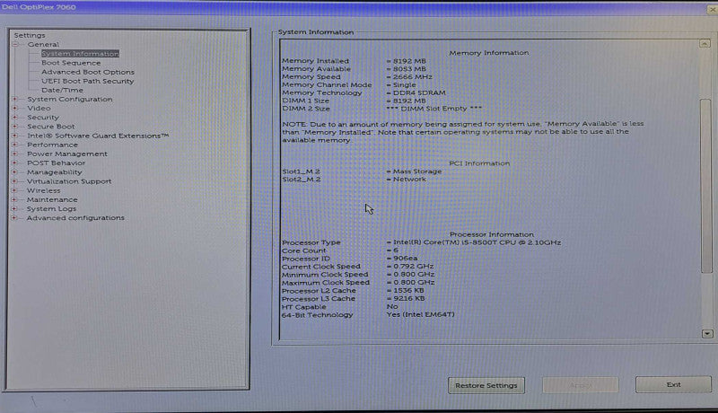 Dell OptiPlex 7060 USFF Desktop | i5-8500T @ 2.10GHz 8GB DDR4 512GB NVMe )