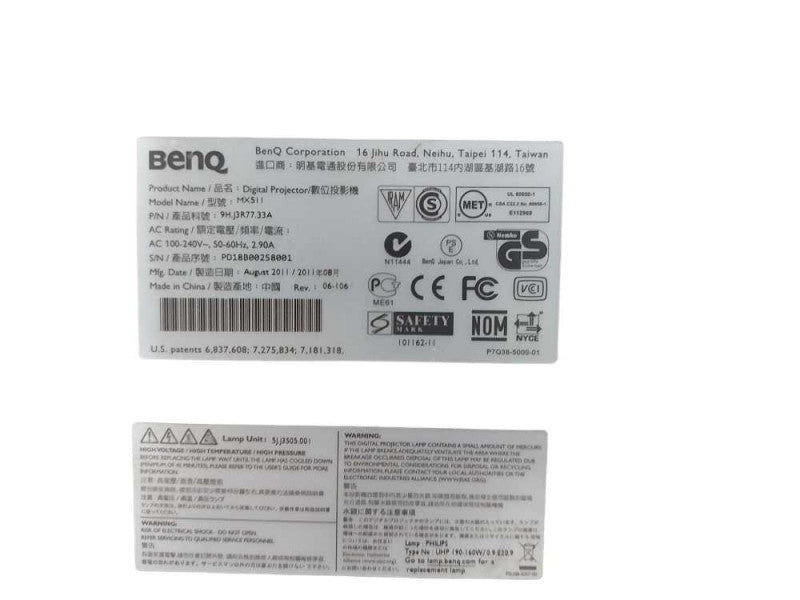 BenQ MX511 DLP Projector, Lamp 387 Hours